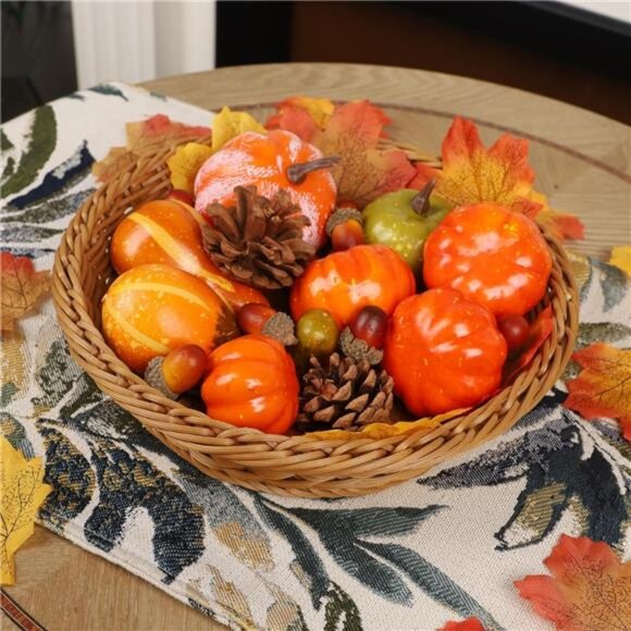 winemana 50pcs Fall Decorations for Home- Mini‎ Pumpkins, Autumn Leaves & Acorns - Picture 6 of 7